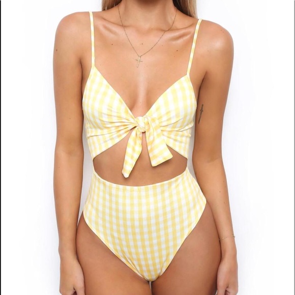 yellow checkered swimsuit